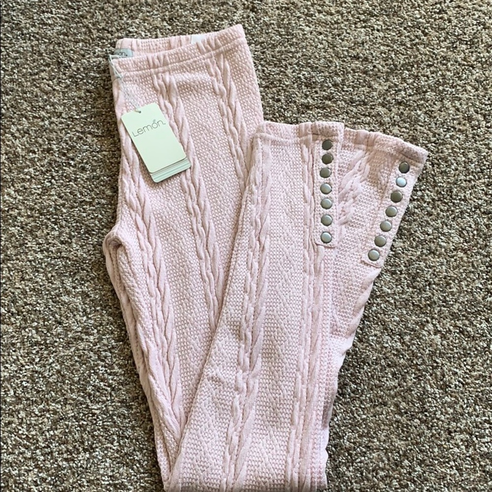 Light pink sweater leggings with buttons